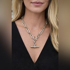 David Yurman Silver Chain Necklace with T-Bar Pendant